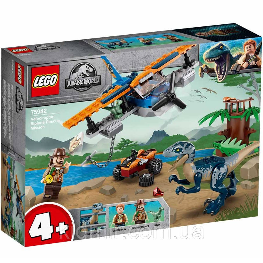 Конструктор LEGO Jurassic World 75942 Велоцираптор: спасіння на біплані