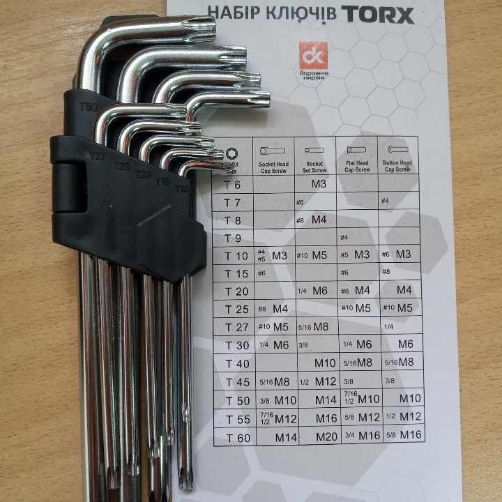 Набір ключів TORX L=180мм, T10-50, 9шт, фото 1