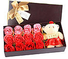 Подарунковий набір мила з троянд ROSE BEAR | Мильні троянди | Мило в подарунковій упаковці з мишком, фото 3