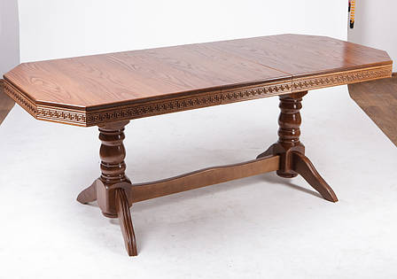 Великий обідній стіл з різьбленим краєм Буковель Мікс меблі, колір горіх, фото 1