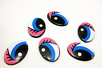 Оченята пластикові для іграшок овальні 12*6 мм 10 штук синьо-рожеві з віями