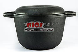 Каструля чавунна 4 л із чавунною кришкою сковорідкою БІОЛ 0204. Чавунний посуд Біол