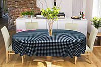 Скатерть овальная хлопок тефлоновая водоотталкивающая гидрофобная пропитка мелкая бело-синяя клетка