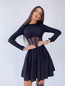 Приталену сукню чорного кольору з корсетною вставкою і пишною спідницею - сонцем (р. 42, 44) 66032046Е