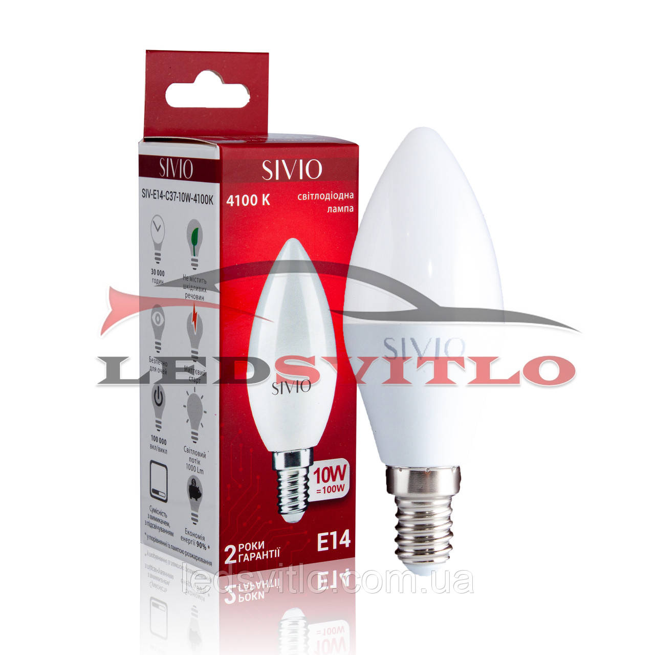 Світлодіодна LED лампа E14 10W 4100K Нейтральний білий SIVIO 220v C37 Свічка, заміна лампи розжарювання 100W