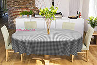 Скатерть овальная хлопок тефлоновая водоотталкивающая гидрофобная пропитка мелкая бело-серая клетка