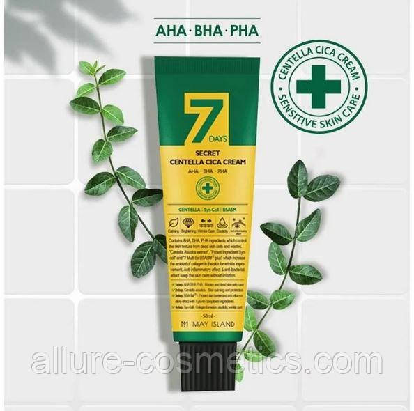 Відновлюючий крем для проблемної шкіри з кислот May Island 7 Days Secret Centella Cica Cream AHA/BHA/PHA