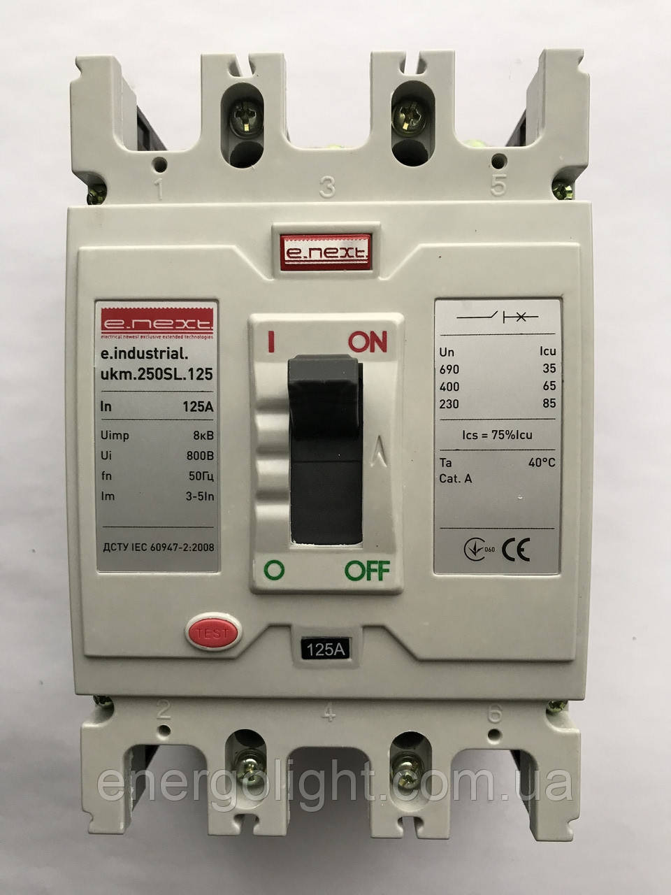 Силовий автоматичний вимикач e.industrial.ukm.250SL.125, 3р, 125А 65кА
