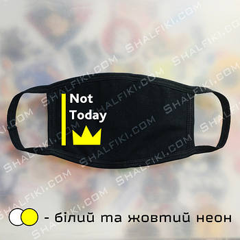 "Not today Corona" чорна захисна маска з принтом - білий і неоновий жовтий