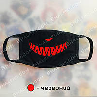 "Зубы / Улыбка" черная защитная маска с принтом - красный