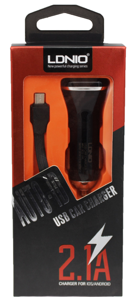 Автомобільний зарядний пристрій Lonio DL-219 на 2 USB і MicroUSB шнуром DC5V-2.1 A