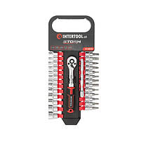 Набір головок INTERTOOL ET-8018, 1/4" 4-14 мм, TORX,PH,HEX,FD, рукоятка з храповим механізмом 72 зуба, 28ед., фото 3