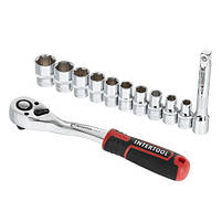 Набір головок INTERTOOL ET-8014, 1/2" 10-24 мм, рукоятка з храповим механізмом 72 зуба, 12ед., Cr-V STORM, фото 2