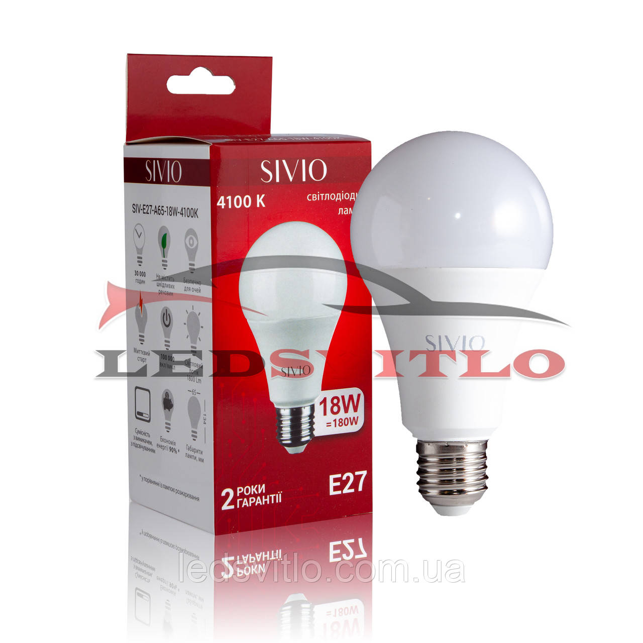 Світлодіодна LED лампа E27 18W 4100K Нейтральний білий SIVIO 220v A65 груша, заміна лампи розжарювання 180W