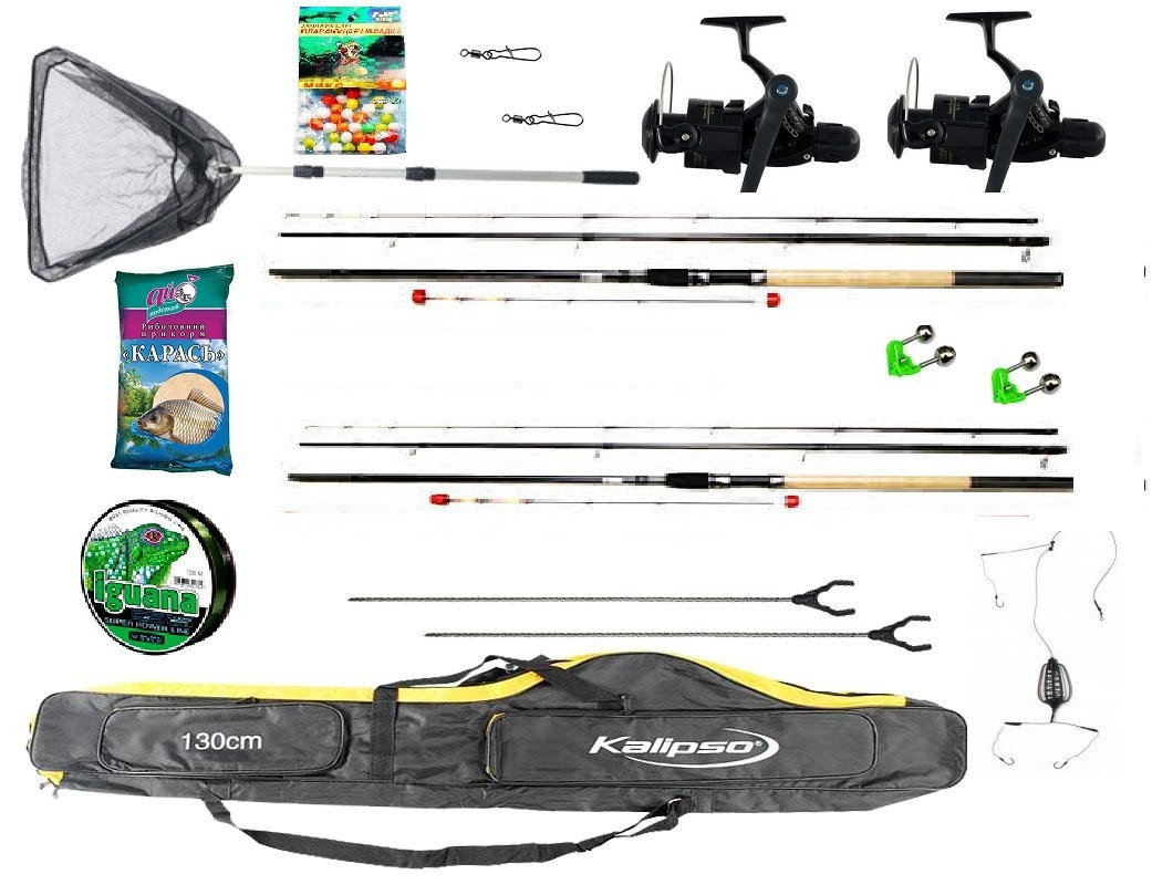 Рибальський набір Фідерне вудлище Kaida (2 шт.)+ котушка Кобра (2 шт.) + Подарунок! 11 в1, фото 1