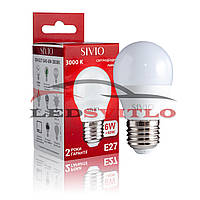 Светодиодная LED лампа E27 6W 3000K Теплый белый SIVIO 220v G45 шарик, замена лампы накаливания 60W