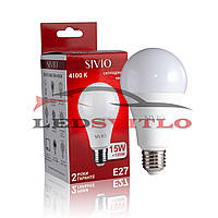 Светодиодная LED лампа E27 15W 4100K Нейтральный белый SIVIO 220v A65 груша, замена лампы накаливания 150W
