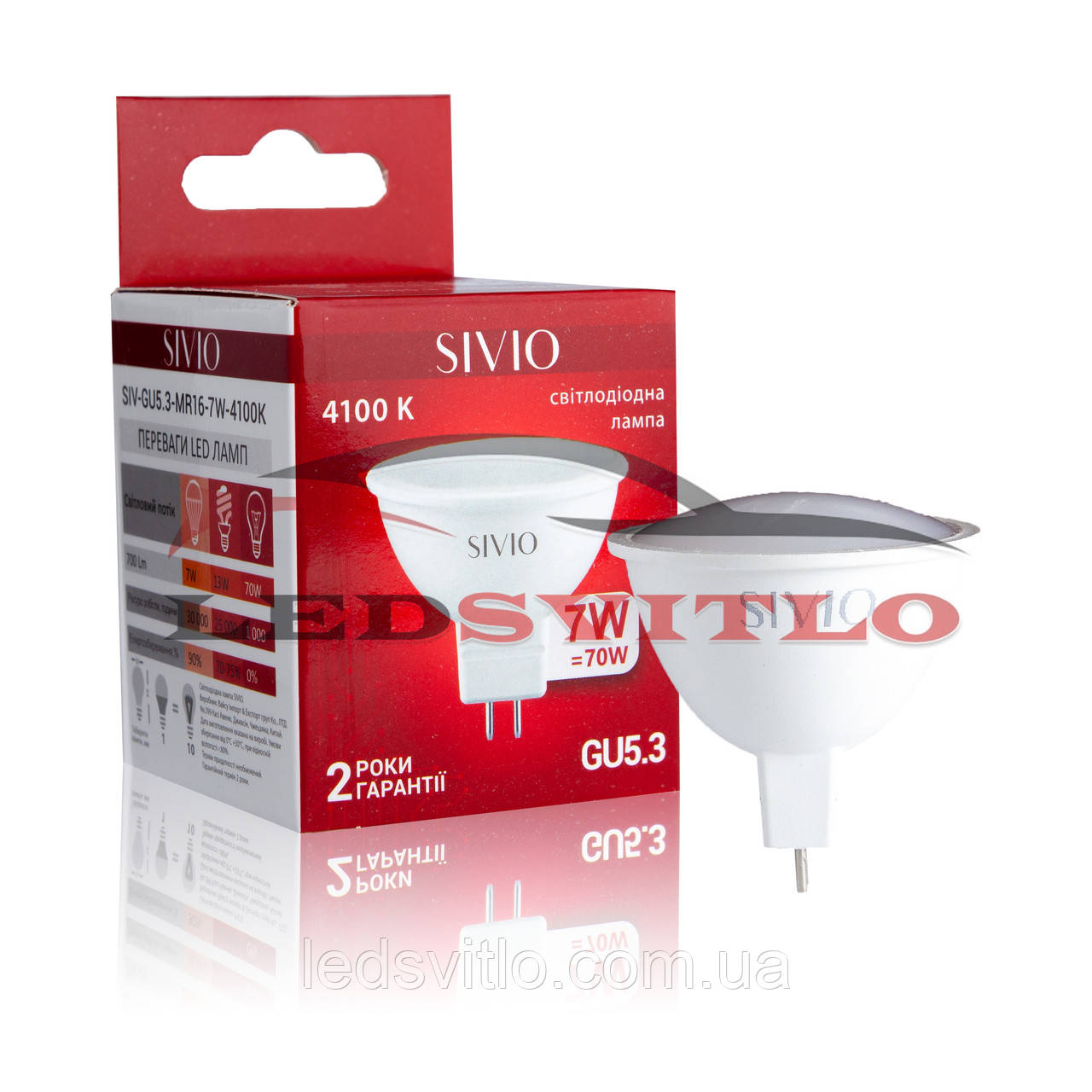 Світлодіодна LED лампа MR16 7W 4100K Нейтральний білий SIVIO GU5.3 220v заміна лампи розжарювання 70W