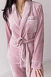Жіноча велюрова піжама з поясом V. Velika пудра світло рожева, фото 2