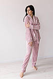 Жіноча велюрова піжама з поясом V. Velika пудра світло рожева, фото 4