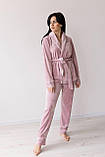 Жіноча велюрова піжама з поясом V. Velika пудра світло рожева, фото 7