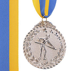Медаль нагородна для більярда Більярдист зі стрічкою (2 місце, срібло) ø5см