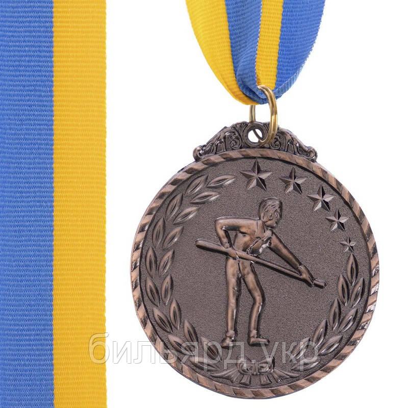 Медаль наградна для більярда Більярдист зі стрічкою (3 місця, бронза) ø5см