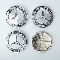 Колпачки на диски Mercedes 70/75мм черн/хром. пластик объемный логотип с колоском (4шт)