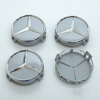 Колпачки на диски Mercedes 75/70мм сер/хром. пластик объемный логотип + кольцо (4шт)