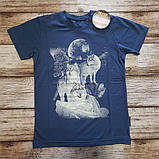 Світлонакопичувальна дитяча футболка "Три вовки" джинс для дітей і підлітків, хлопців та дівчат, принт світиться в темряві 128-134, фото 2