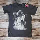 Зріст 128-134 - Світлонакопичувальна дитяча футболка "Три вовки" сірий для дітей і підлітків хлопців, принт світиться в темряві, фото 3