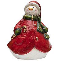 Декоративна фігурка - Сніговик у червоній шубі, 33 см, білий з червоним, пап'є-маше (013432)
