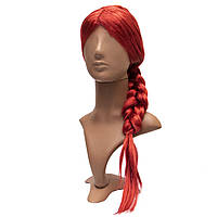 Парик карнавальный с косой, 48-50 см, красный, синтетическое волокно (461844)