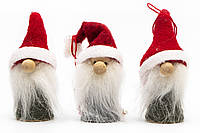 Набор елочных игрушек - Дед Мороз, 3 шт, 7 см, белый, красный, дерево (480197)