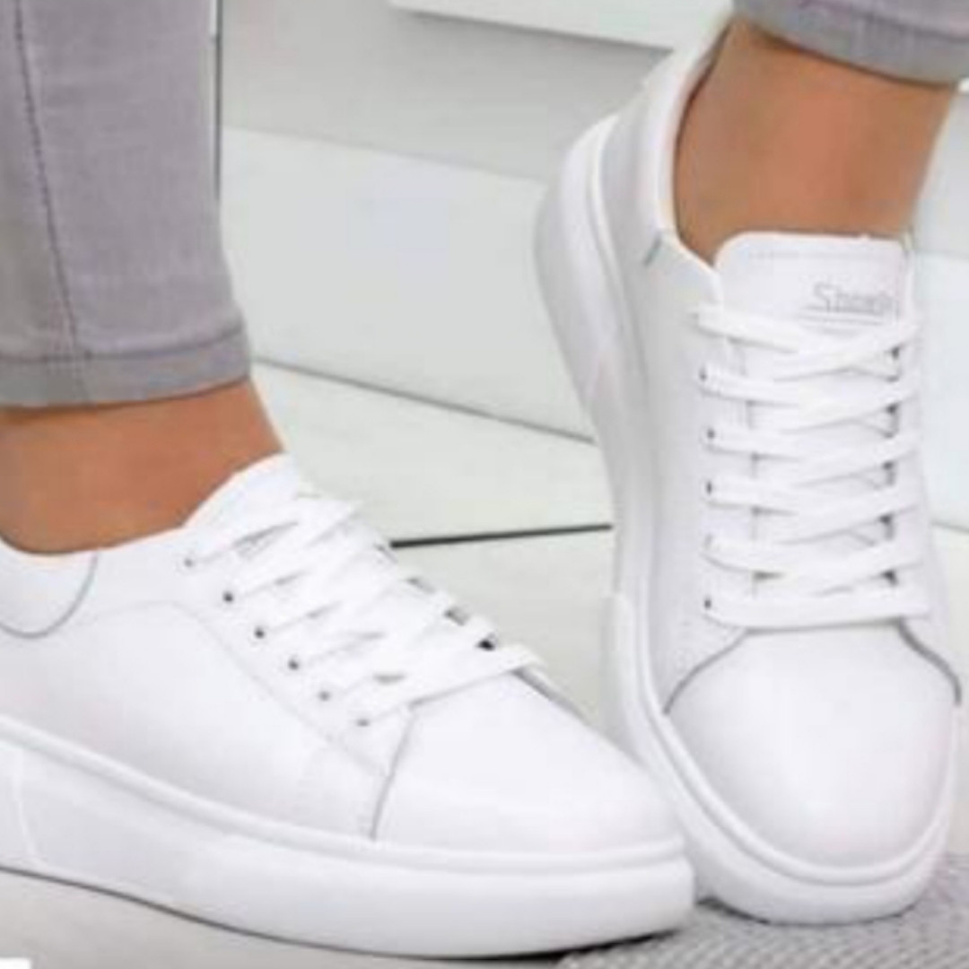 Белые кожаные кроссовки - фото 1 - id-p1345422660