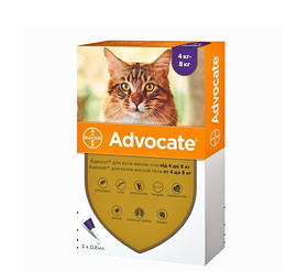 Краплі від екто і ендо паразитоа Advocate Bayer (Адвокат) для котів від 4-8 кг, 3 піпетки по 0,8 мл(ціна за 1шт)