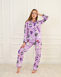 Піжама жіноча з довгим рукавом фіолетового кольору