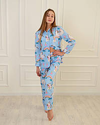 Піжама жіноча з довгим рукавом блакитного кольору