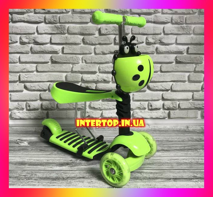 Дитячий триколісний самокат біговел із сидінням Best Scooter 2в1 для дітей від 1 року Зелений