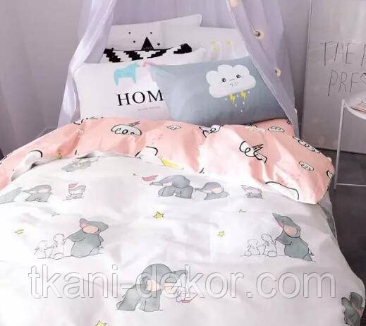 Сатин (бавовняна тканина) слоники з кульками на молоці (ширина 240 см), фото 1