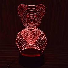 Акриловий світильник-нічник Ведемедик з серцем червоний tty-n000153