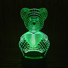 Акриловий світильник-нічник Ведемедик з серцем зелений tty-n000154