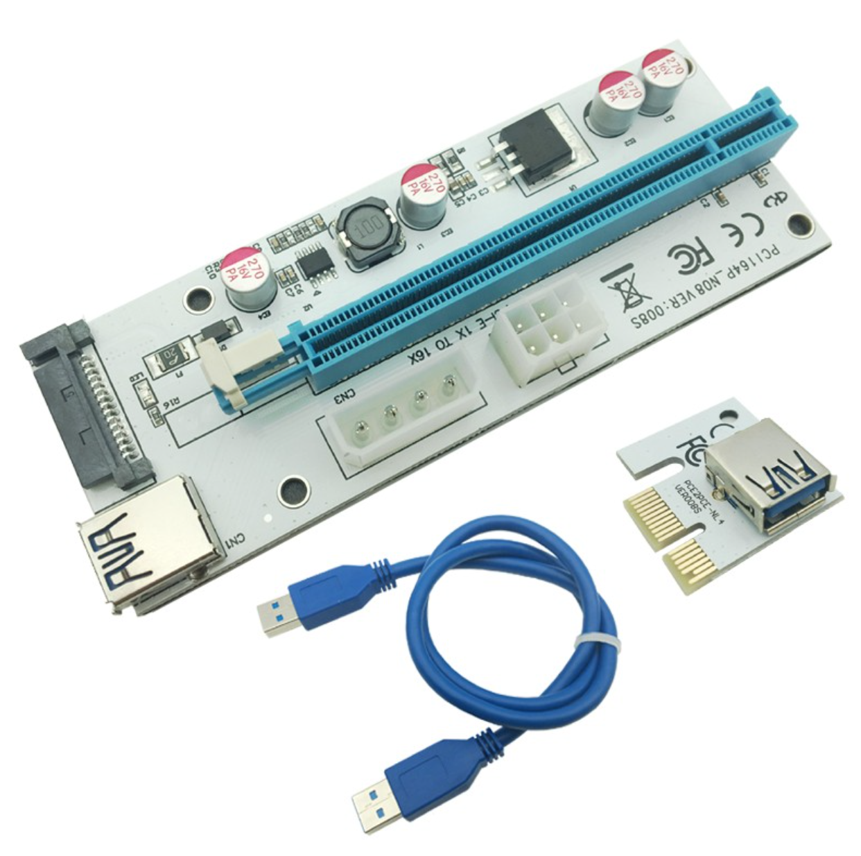Райзер адаптер для відеокарти для майнінгу ферма PCI-E 008S 4PIN, SATA, 6PIN USB 3.0