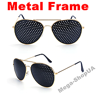 Окуляри перфораційні "Aviator Gold". Перфораційні окуляри з дірочками. Окуляри тренажер для покращення зору