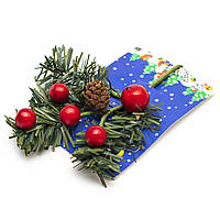Декоративная веточка хвойная, с ягодами, 12 см для новогоднего декора (450756)