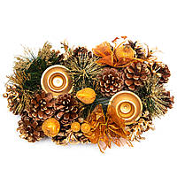 Хвойна декорація з свічниками, 30 см, зелений із золотистим, ПВХ, пластик Новорічна декорація (470150)