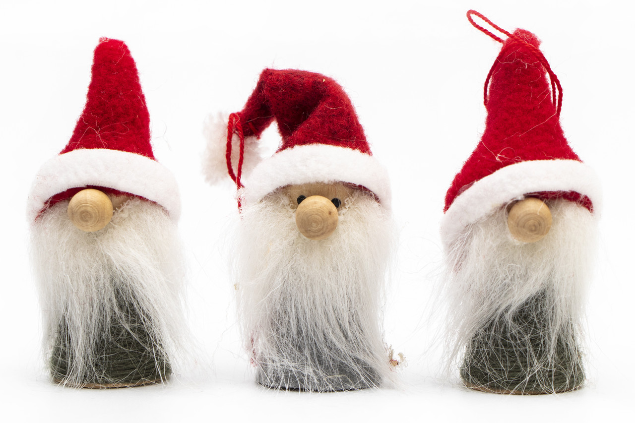Набір ялинкових іграшок Дід Мороз, 3 шт, 7 см, білий, червоний, дерево, новорічна фігурка (480197)
