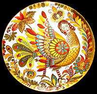 Настенное блюдо / сувенирная тарелка 350 мм " Птица счастья" Золото Коростенский фарфор, ручная работа.
