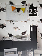 Обои виниловые на флизелине AdaWall Ada Kids метровые детские бэтмен надписи коричневый на бежевом