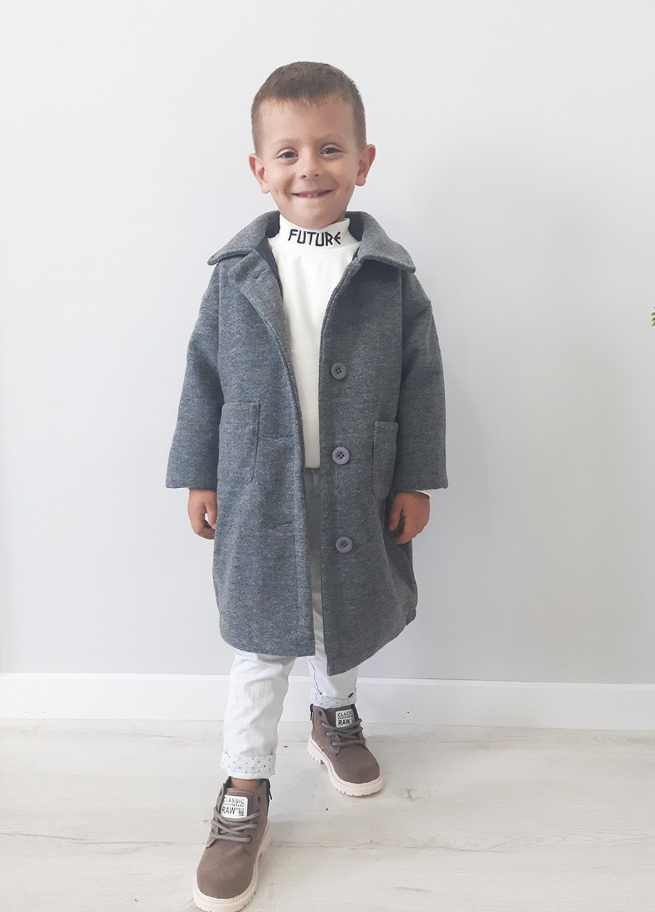 Пальто для хлопчика сіре, дитяче кашемірове пальто, дитяче сіре пальто